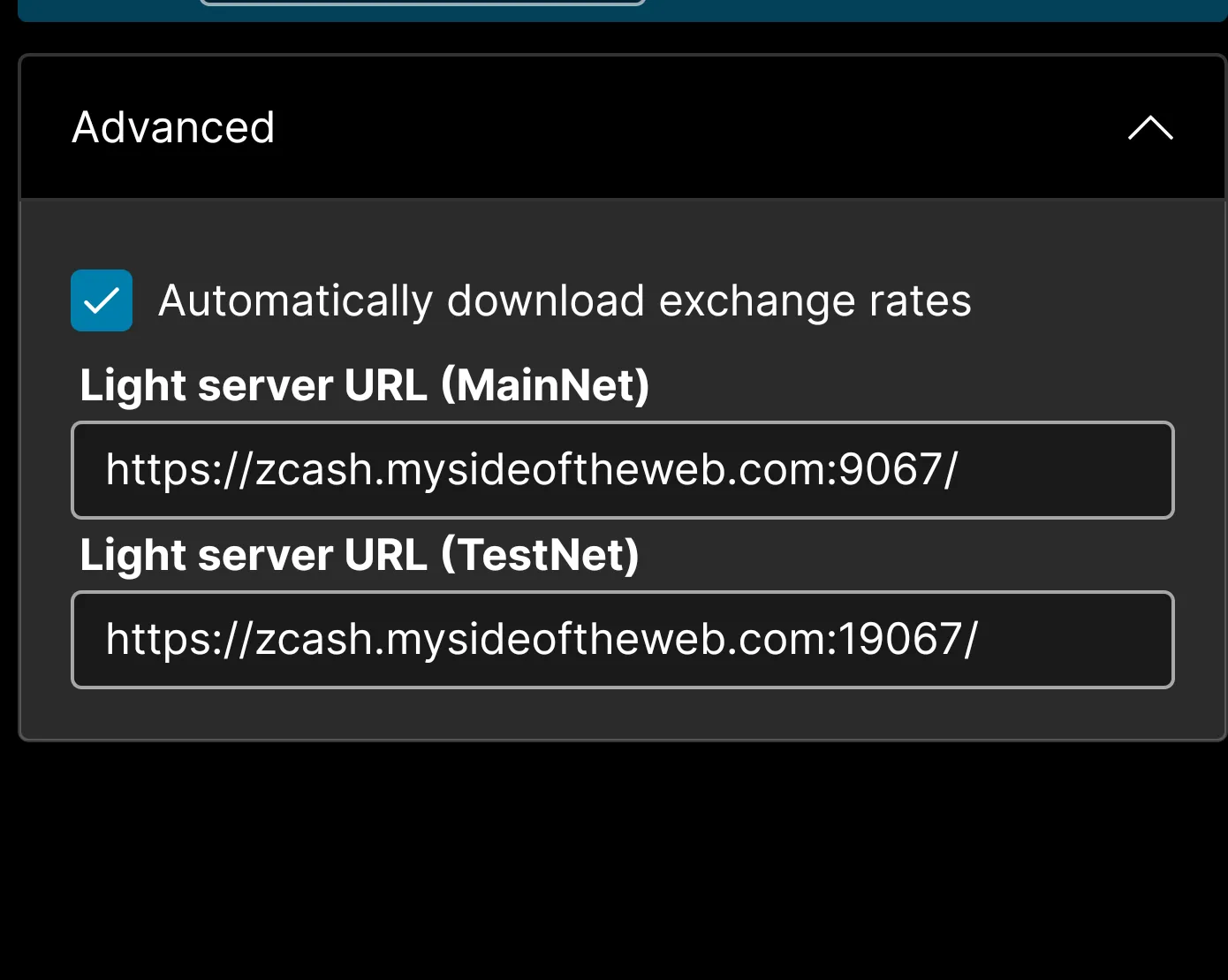 eZcash server settings