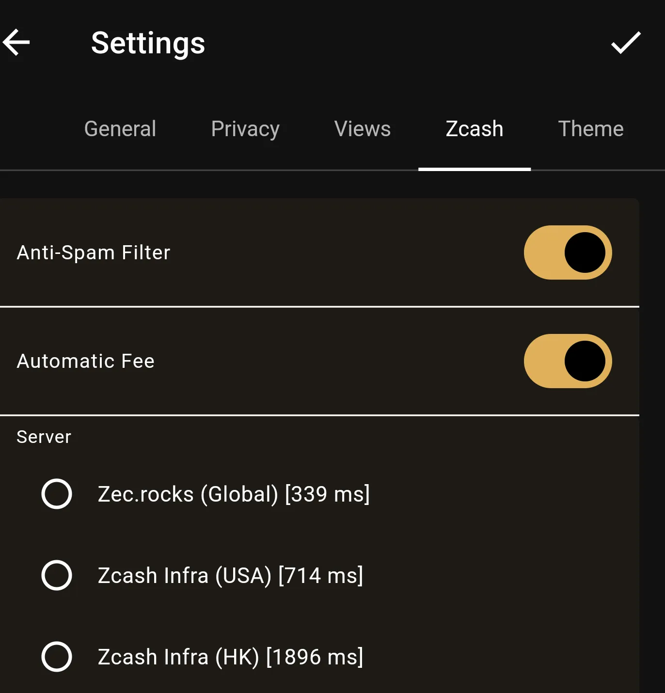 Ywallet server settings