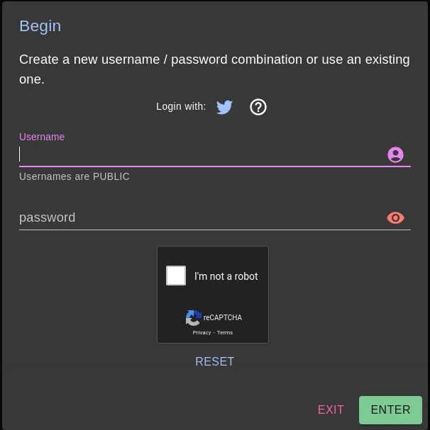 Username and password entry form